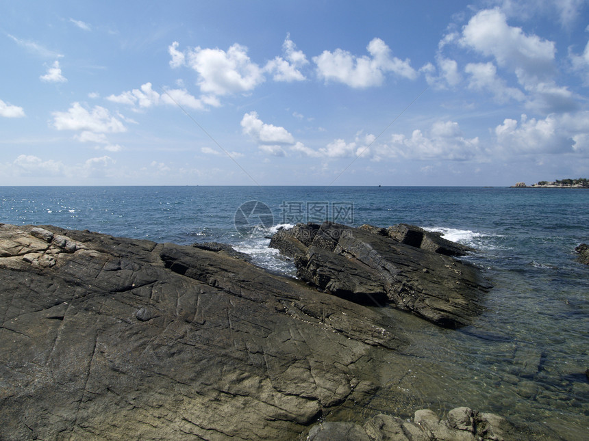 海洋视图热带天空石头岩石地平线蓝色图片