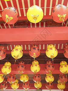 中国灯笼佛教徒黄色寺庙背景图片