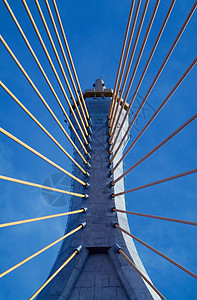 悬吊桥详情蓝色金属柱子建造黄色天空电缆工程背景图片