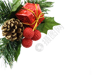 圣诞节装饰红色白色礼物松果背景图片