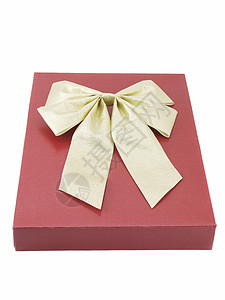 现 时白色念日生日盒子展示金子丝带红色礼物背景图片