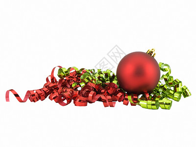 圣诞节白色绿色装饰品卷曲红色背景图片