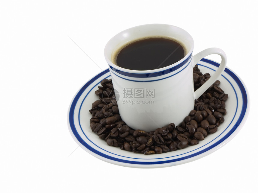 咖啡盘子杯子飞碟香气白色棕色豆子图片