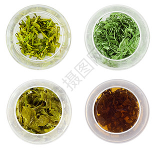 四碗绿茶树叶保健液体仪式福利卫生杯子温泉艺术绿色背景图片