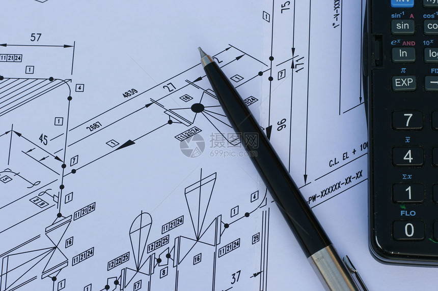 测分绘图承包商工程阀门计算器建造装修罗盘建筑植物草稿图片