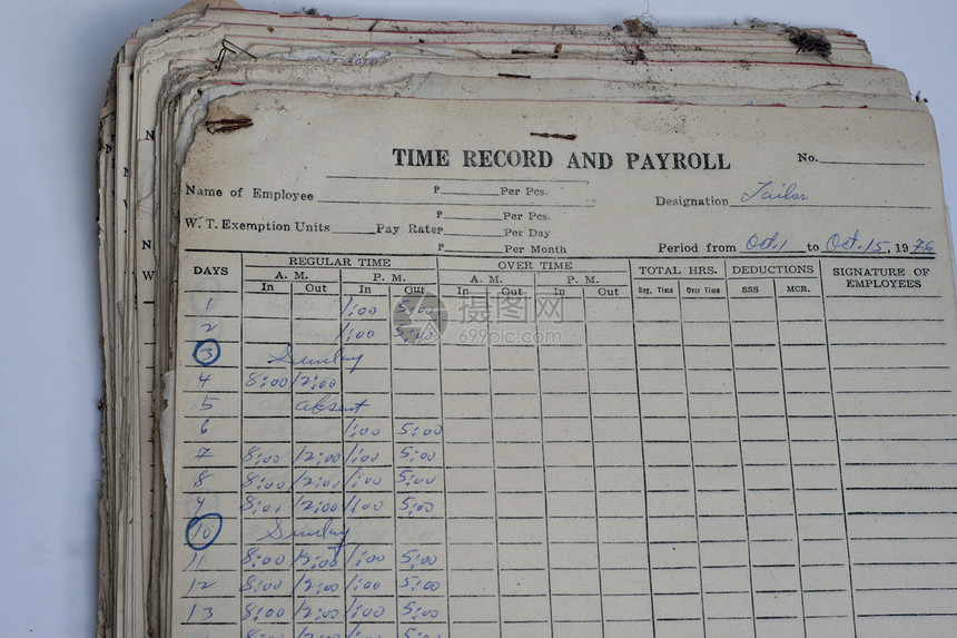 旧时记录和薪金图片