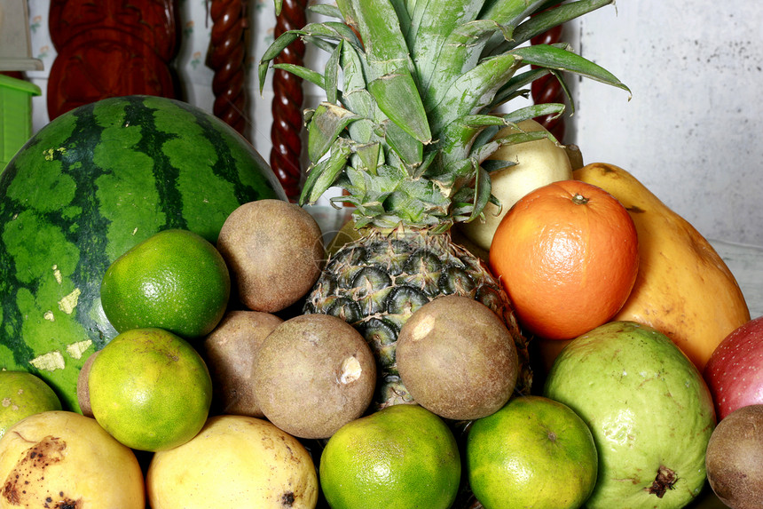 热带水果饮食市场树叶食物甜点菠萝甜瓜情调柠檬维生素图片