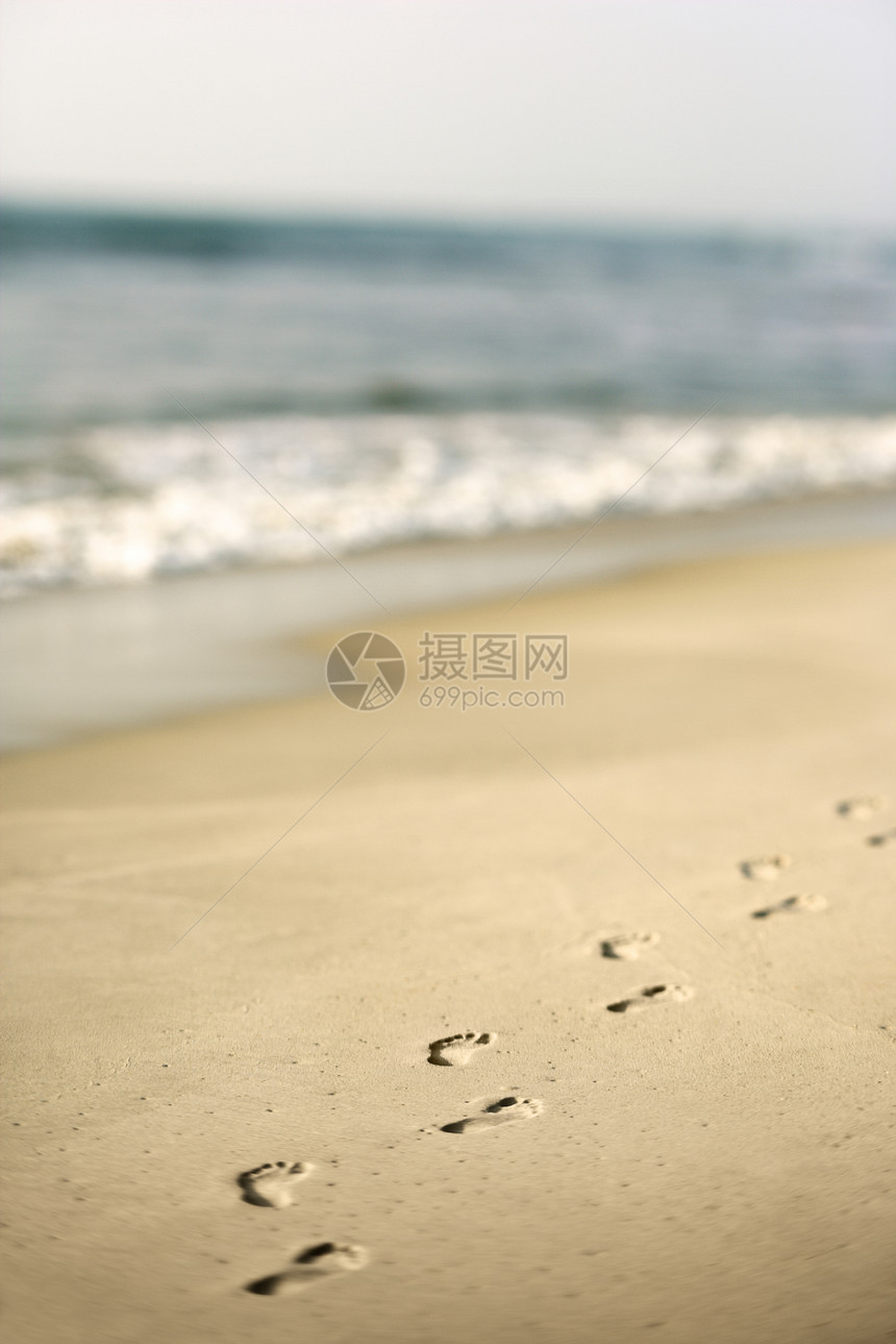 沙子上的脚印海岸烙印焦点选择性海洋海景支撑闲暇照片印象图片