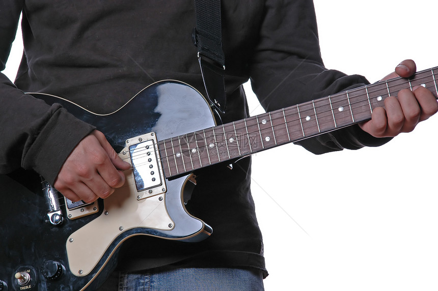 吉他和音乐手的近视歌手乐队蓝调流行音乐手臂玩家手指脖子乐器旋律图片