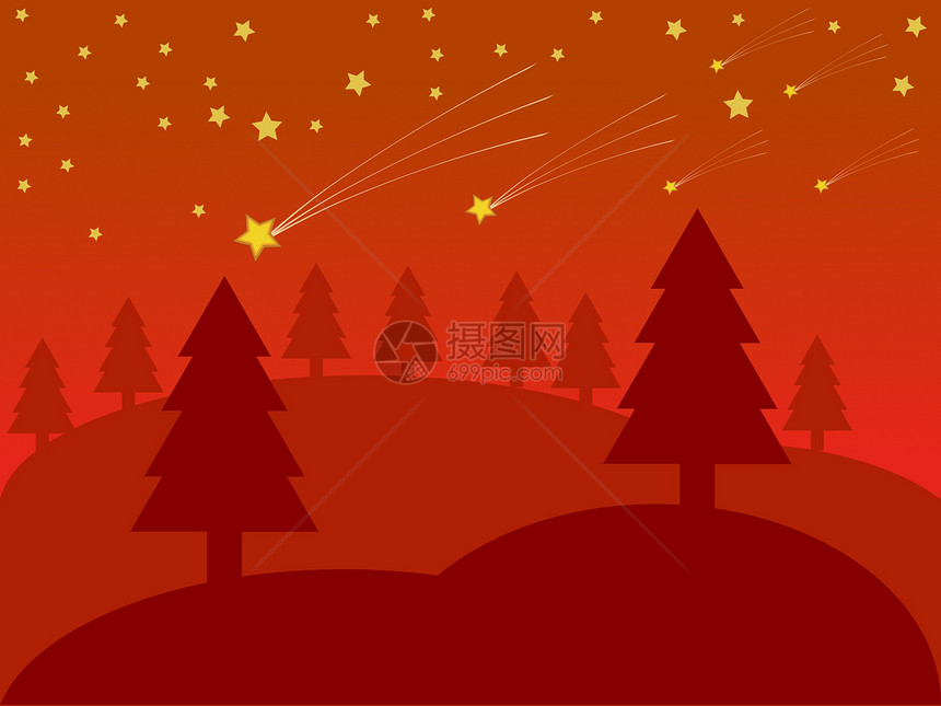 圣诞节风景孩子们愿望精灵杉树礼物雪橇红色星星蜡烛快乐图片