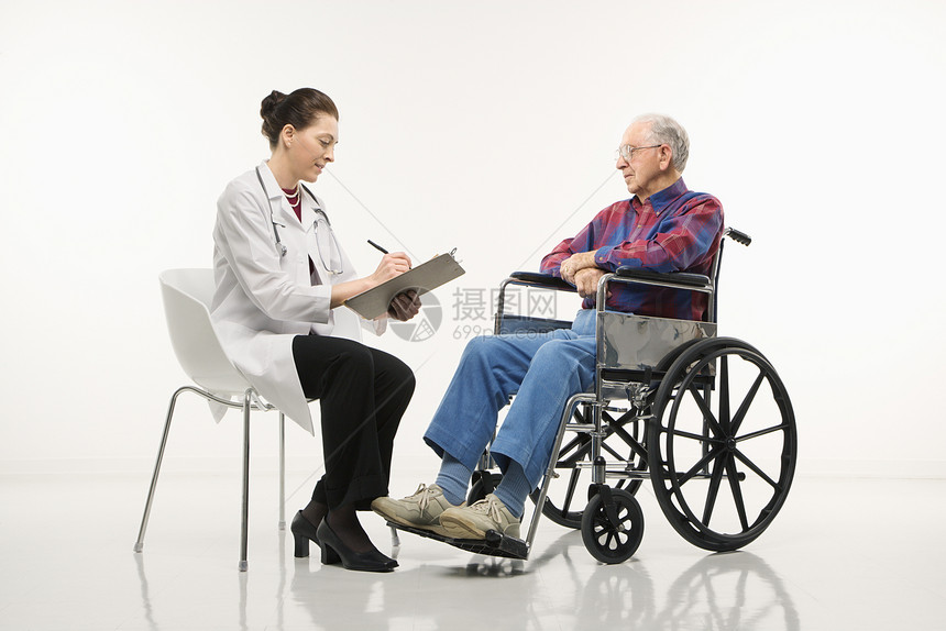医生和病人水平两个人老年人历史轮椅照片医疗成年人图片
