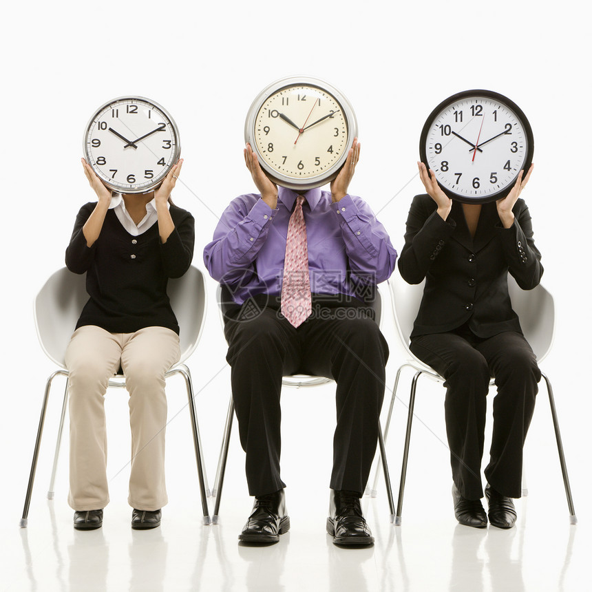 时间商业概念中年女士照片同事正方形时钟日程中年人男子女性图片