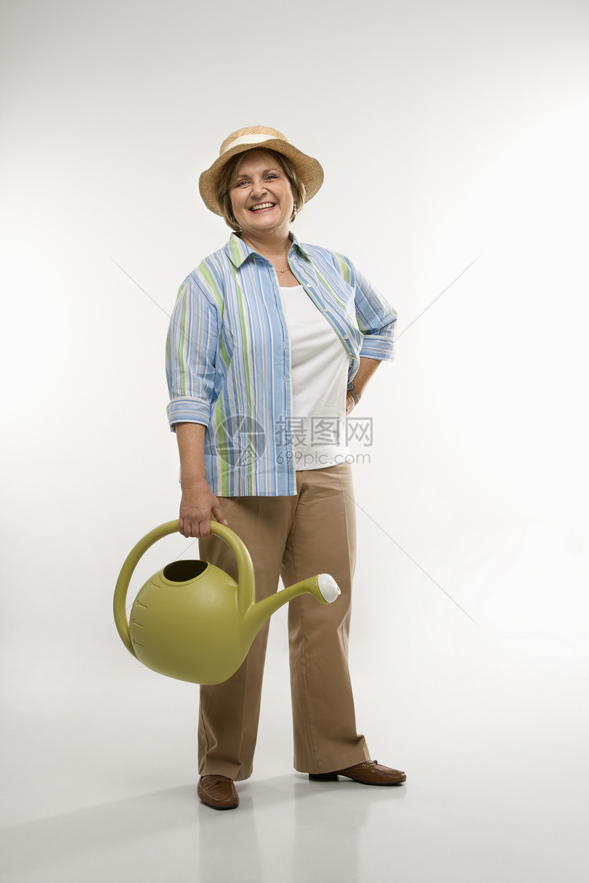 女园丁退休女性女士爱好喷壶衣服妇女娱乐中年草帽图片