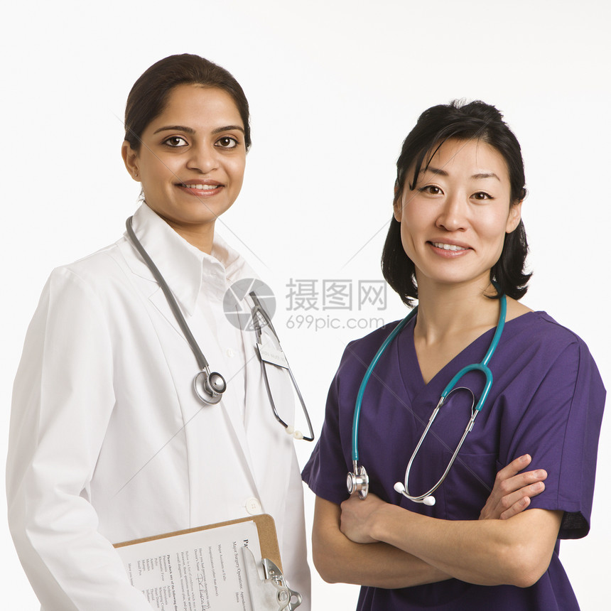 女医生中年人同事药品女性保健女士医师职业职员两个人图片