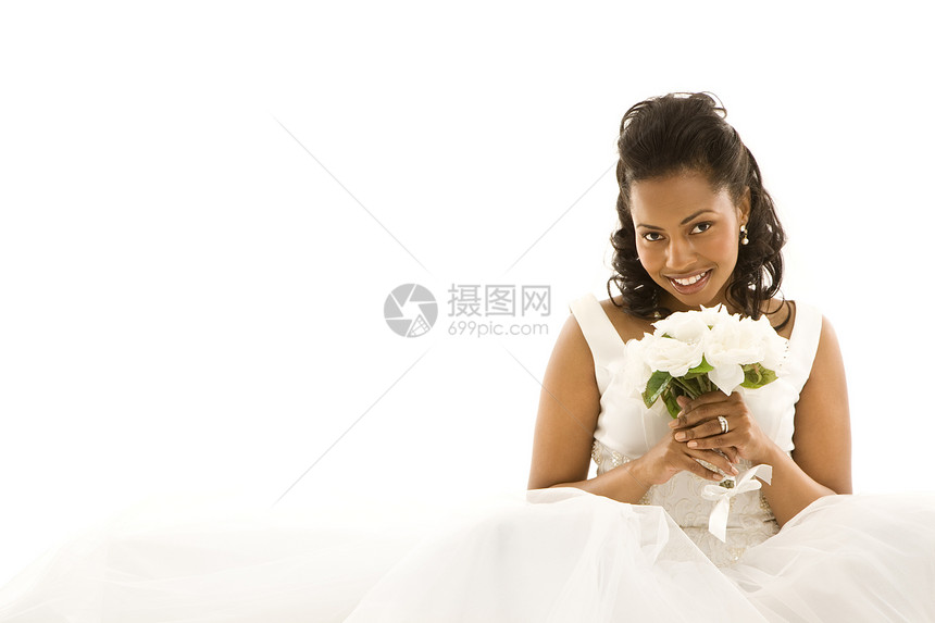 新娘肖像画花朵幸福成人水平中年婚姻裙子女性花束婚礼图片