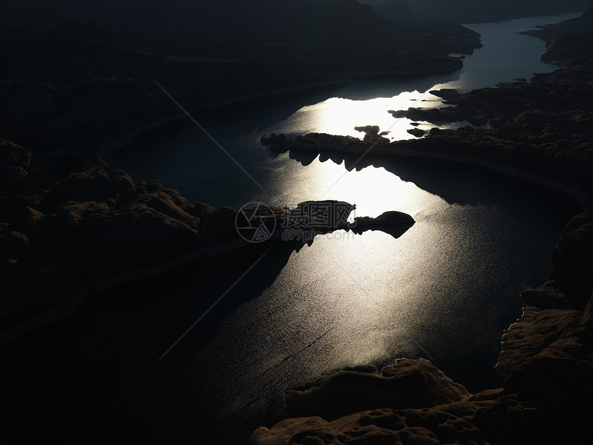 鲍威尔湖航空视图水库自然资源天线水平沙漠日落风景照片图片