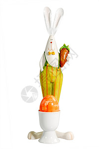 复活节兔子带胡萝卜和蛋背景图片