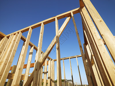 建筑框架照片建筑学材料房子施工木材低角度木头水平高清图片