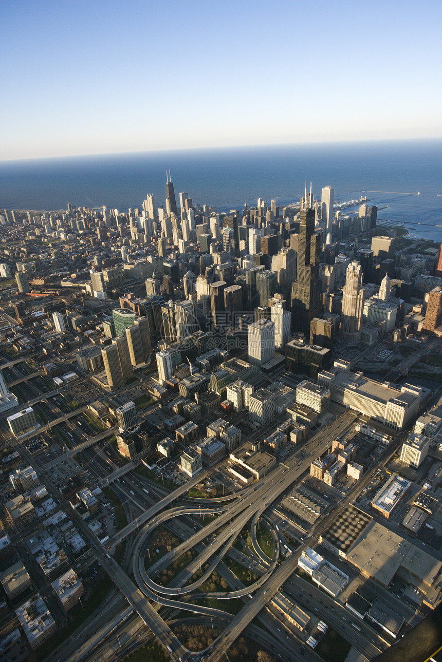 伊利诺伊州芝加哥建筑学摩天大楼鸟瞰图城市建筑物高角度天际景观地平线旅游图片