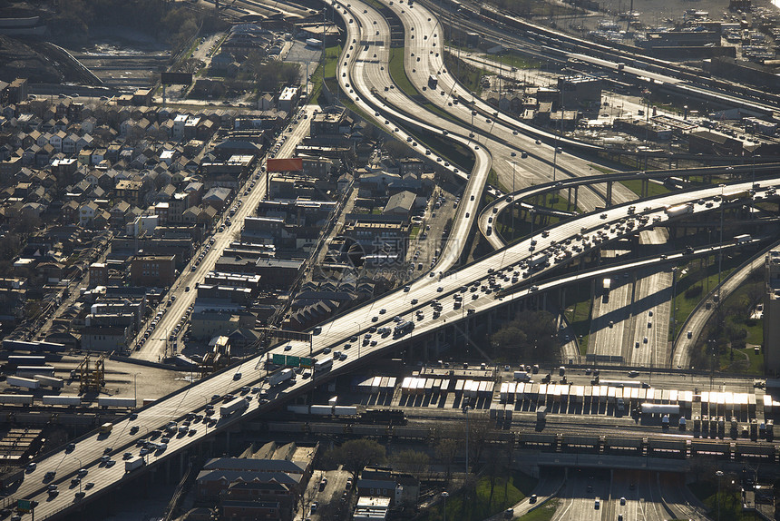 芝加哥交通堵塞旅行鸟瞰图时间运输水平高峰高角度城市立交桥建筑物图片