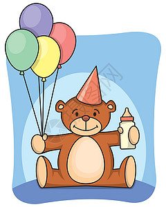 一岁生日牛奶卡通片婴儿玩具派对气球插图动物瓶子帽子背景图片