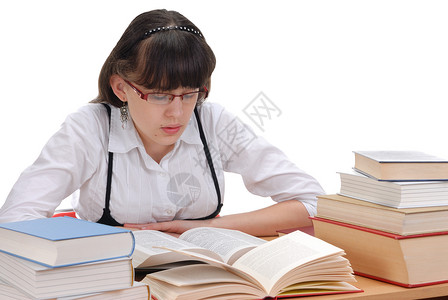 女学生阅读书白色阅读青少年教育女性智慧女孩学校学习图书馆背景图片
