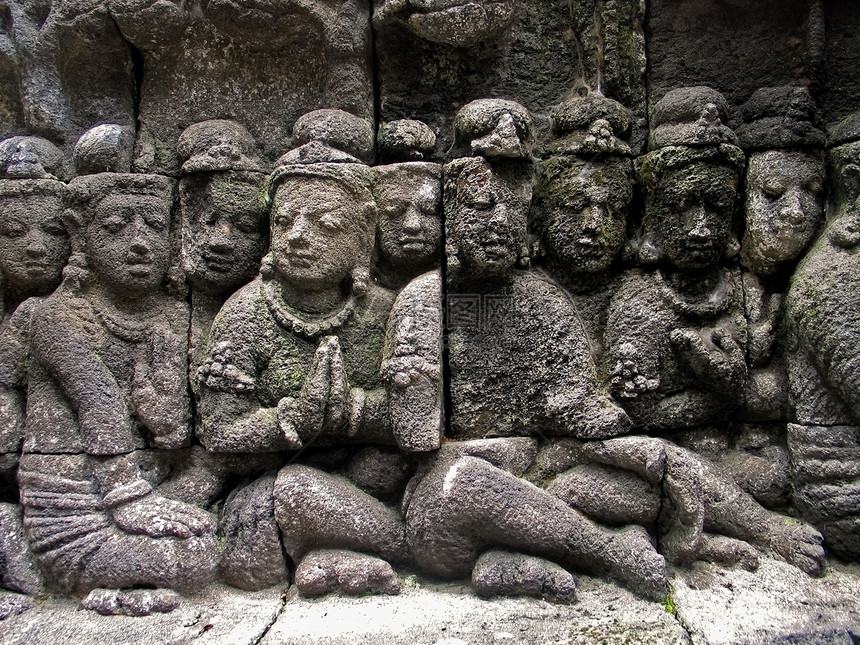 印度尼西亚Borobudur寺古古雕塑图片