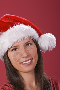 圣诞妇女女性喜悦幸福季节性女孩庆典套装画像衣服黑发背景图片