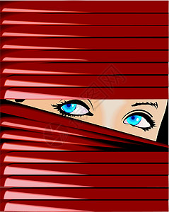 红巧梅蓝眼女孩看起来像红贾卢西 矢量说明 没有梅希斯设计图片