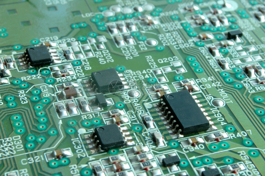 芯片电脑电路打印绿色贴片机电子产品电路板木板图片