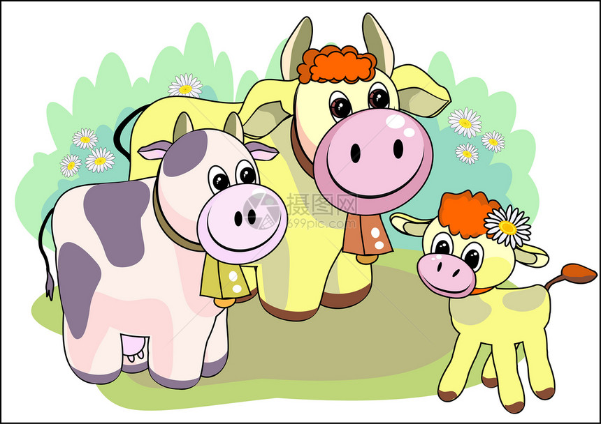 奶牛卡通片草地喇叭乳房牛奶插图小牛哺乳动物家庭动物图片