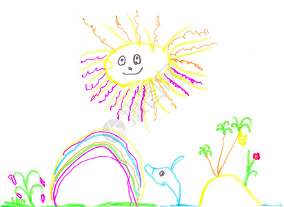 儿童绘画彩虹童年太阳背景图片