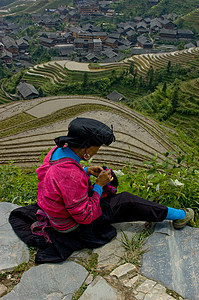 龙神水田妇女背景