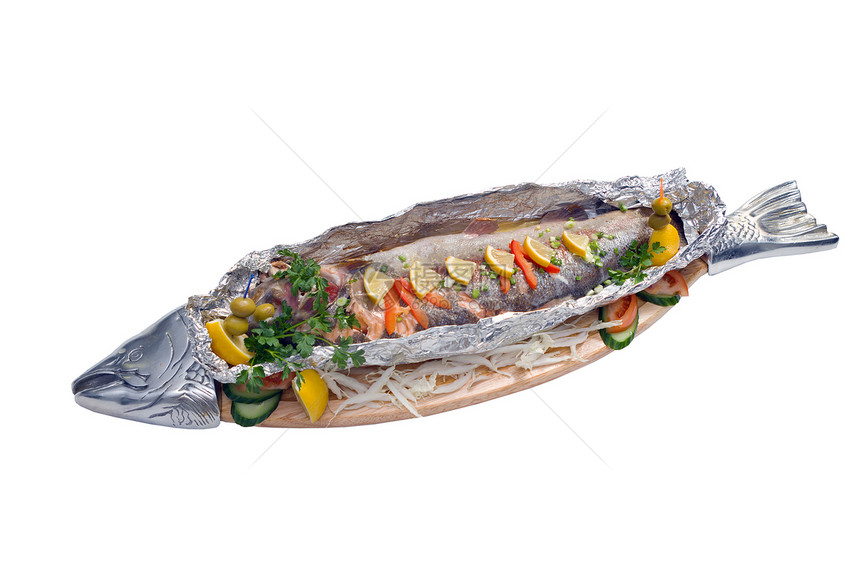 用蔬菜烤鲑鱼午餐香料熟食食物胡椒餐厅盘子美食柠檬图片