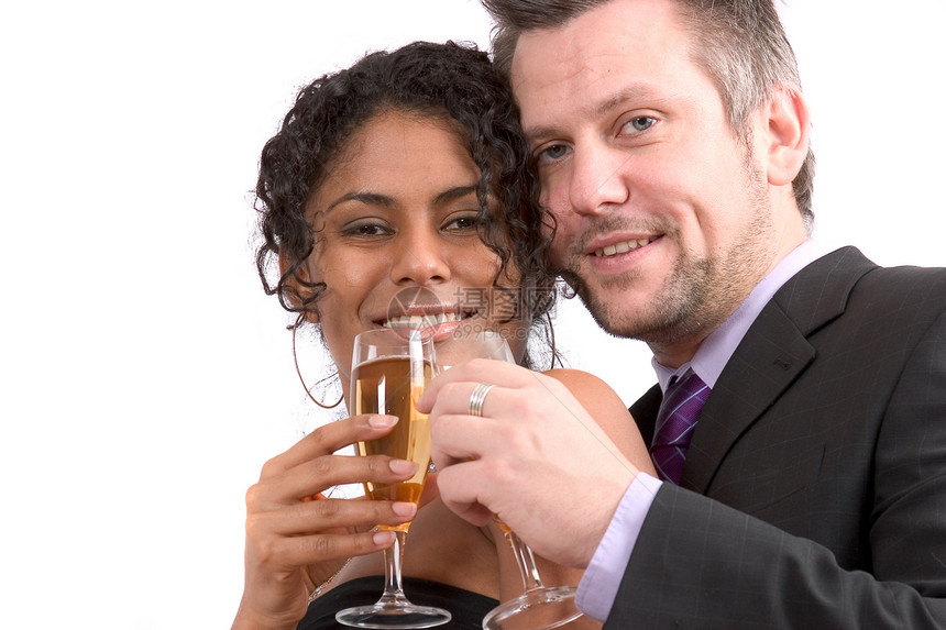 庆祝新年干杯庆典女性女性化长笛多样性男性幸福眼镜男人图片