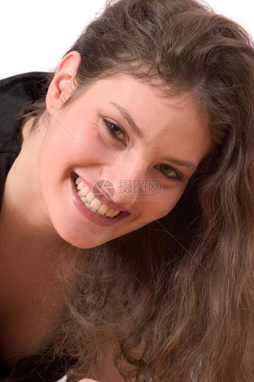 微笑的美丽黑发女性幸福牙齿牙科青年发型女性化青少年图片