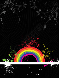 带彩虹的原始花板框横幅季节漩涡卡片线条黑色插图滚动框架风格背景图片