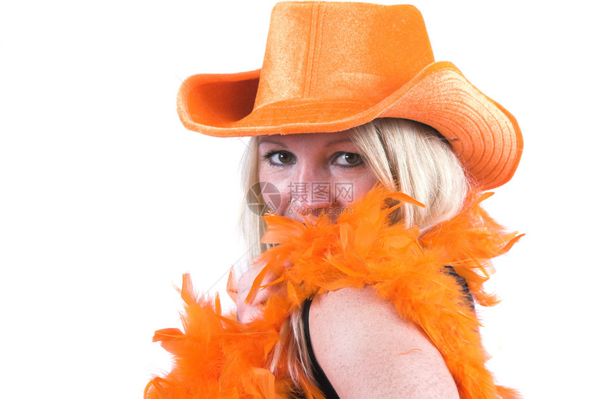 橙色的金发美女帽子雀斑女性化支持者橙子蟒蛇幸福足球女性图片