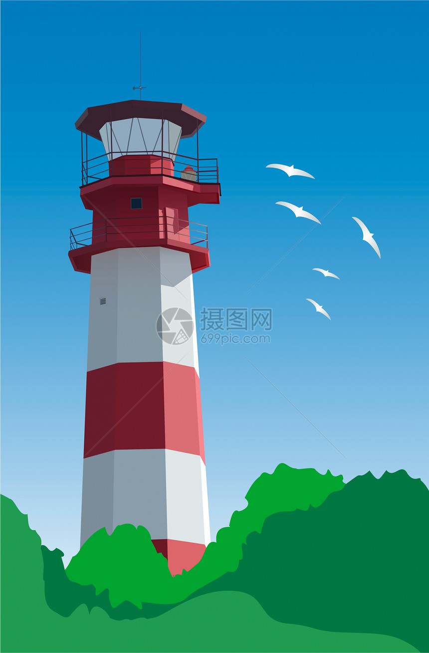 沿海灯塔海鸥航海天空海岸避风港海岸线海洋支撑导航蓝色图片