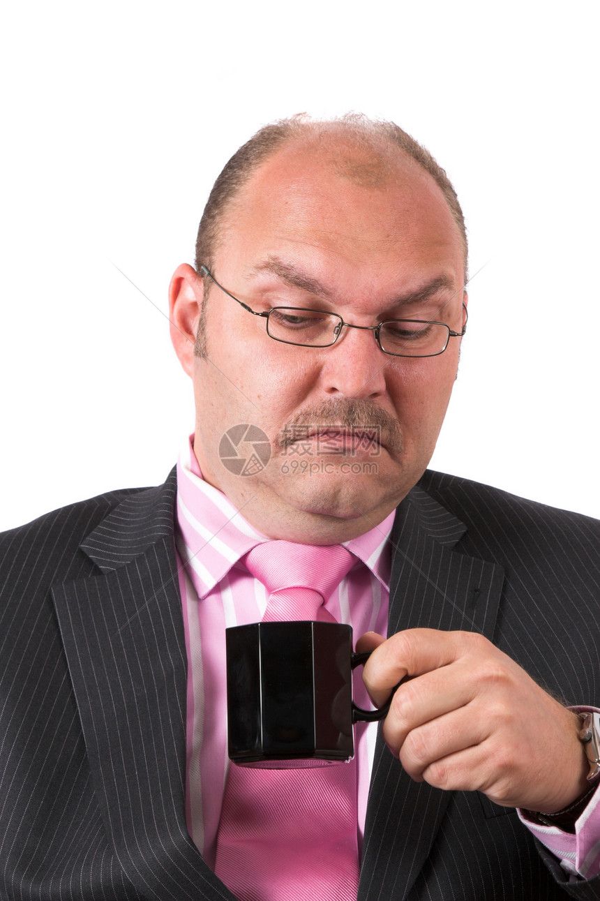 令人厌恶的咖啡公司老板成人领带套装眼镜推销员员工男人经理图片