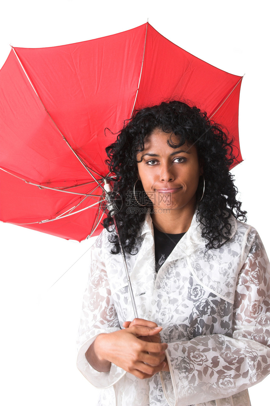 断下雨伞下雨女性雨衣天气卷发女性化悲伤图片