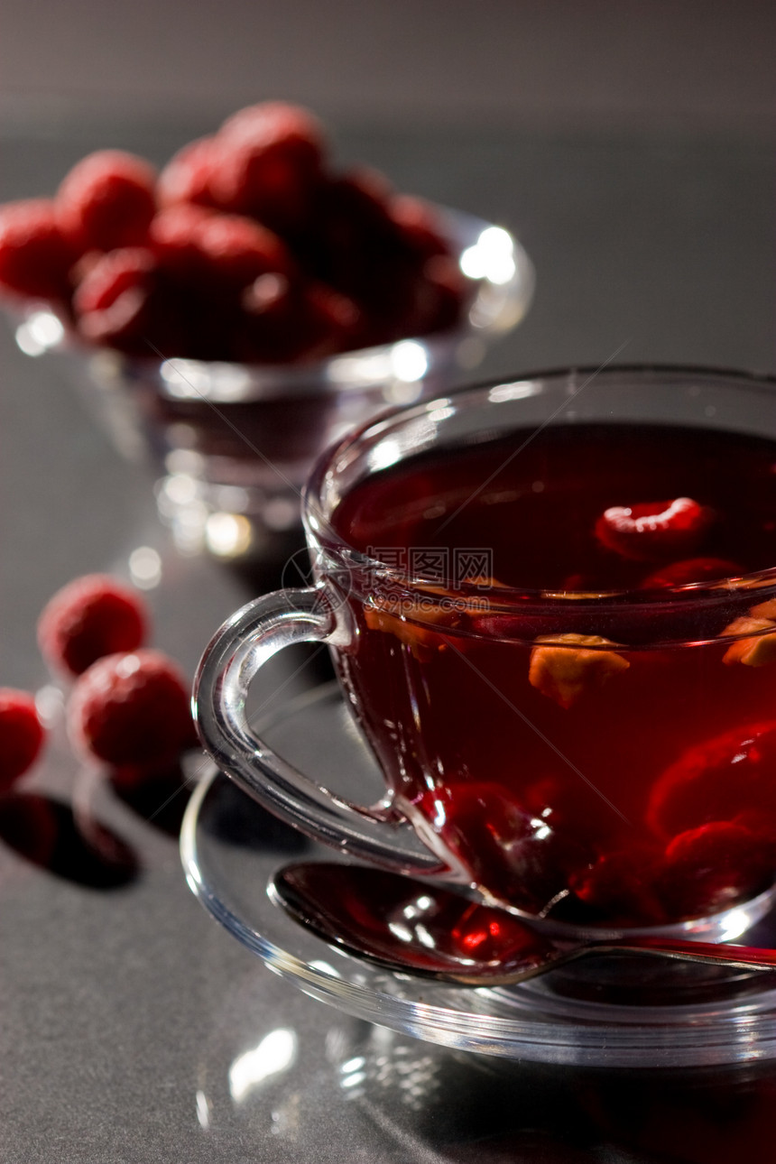 果茶食物覆盆子草本玻璃水果饮料茶碗果味杯子输液图片
