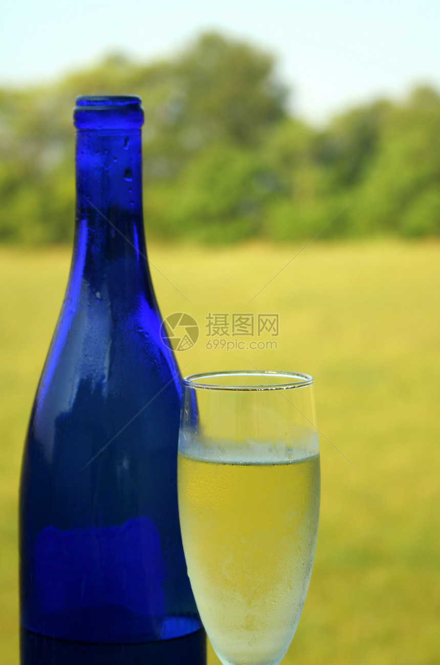 白葡萄酒气泡蓝色派对活力曲线瓶子热情果汁反射绿色图片