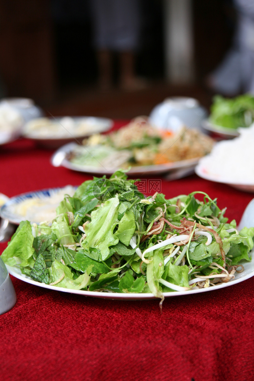 新鲜沙拉绿色营养健康桌子豆芽青菜蔬菜食物饮食树叶图片
