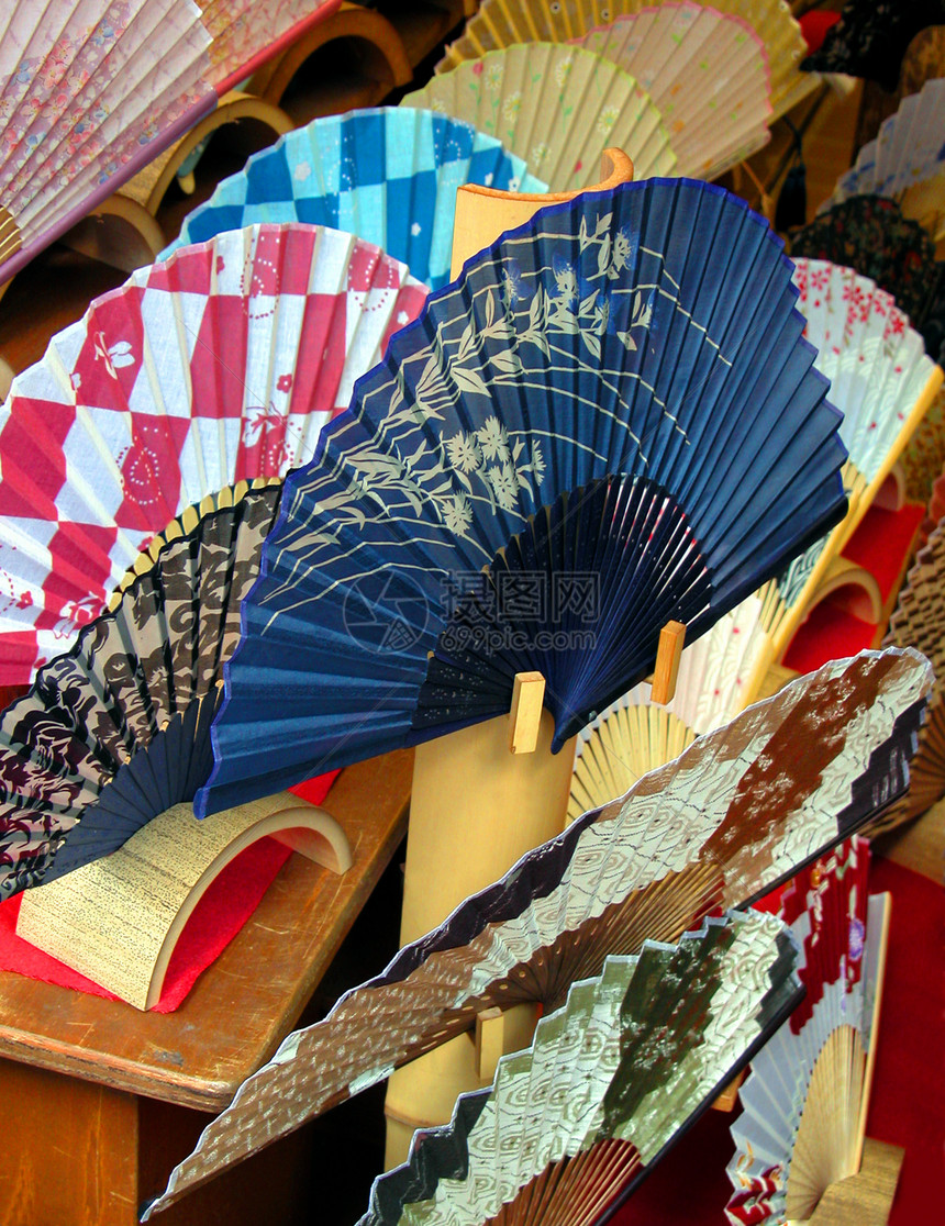 风扇扇子蓝色工艺竹子文化通风冷却旅行精神通气图片