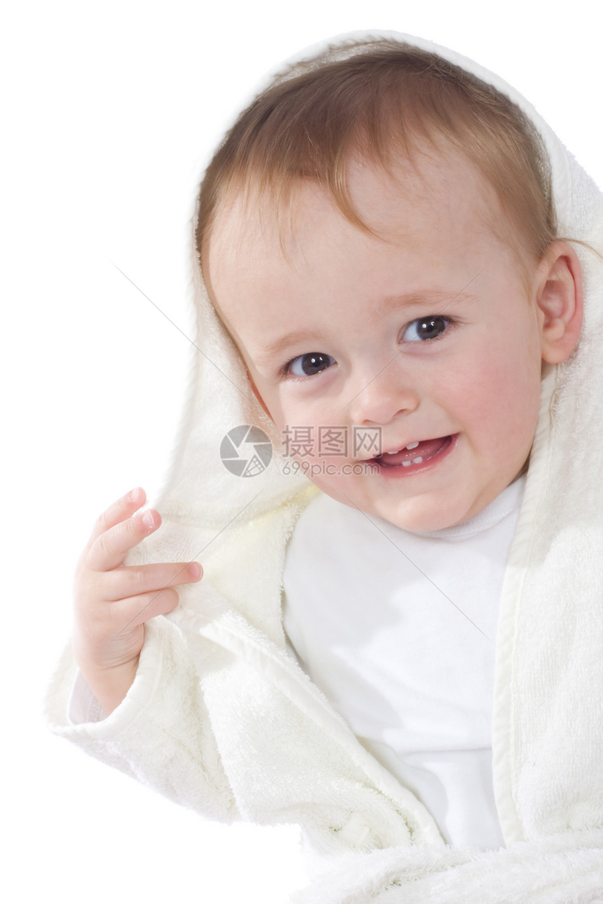 洗完澡后孩子白色皮肤毯子儿童毛巾微笑童年护理洗澡图片