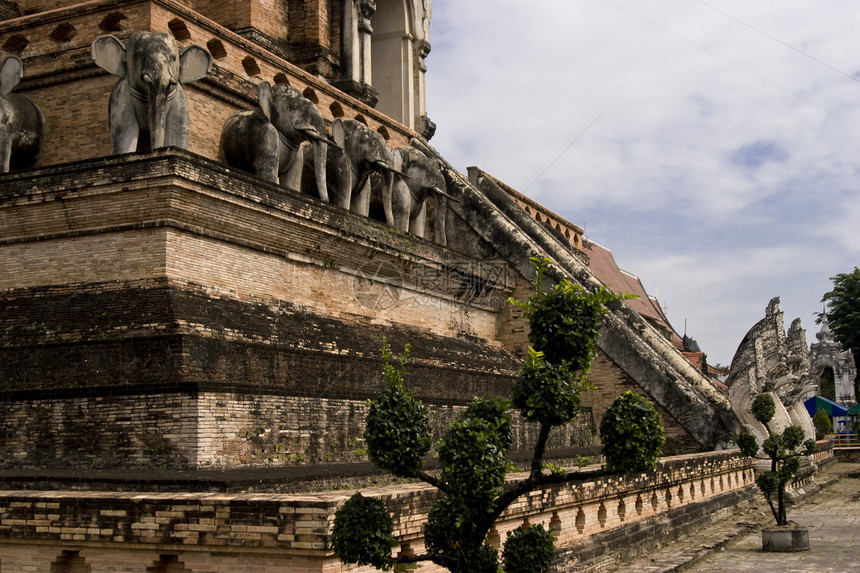 泰国清迈Chedi Luang寺庙艺术历史性文化观光佛塔游客石头历史入口信仰图片