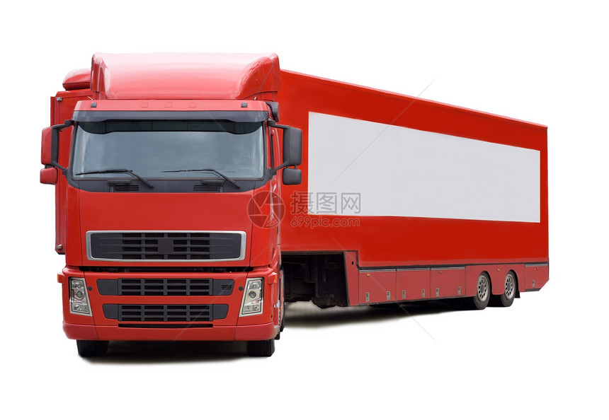 红色卡车商业柴油机土地车辆货物白色旅行货车空白燃料图片