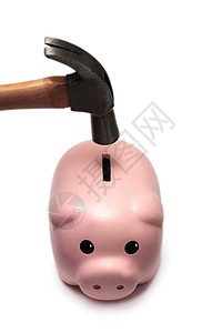 猪头银行和锤子商业制品储蓄金融东西基金下雨天应急账户陶瓷背景图片
