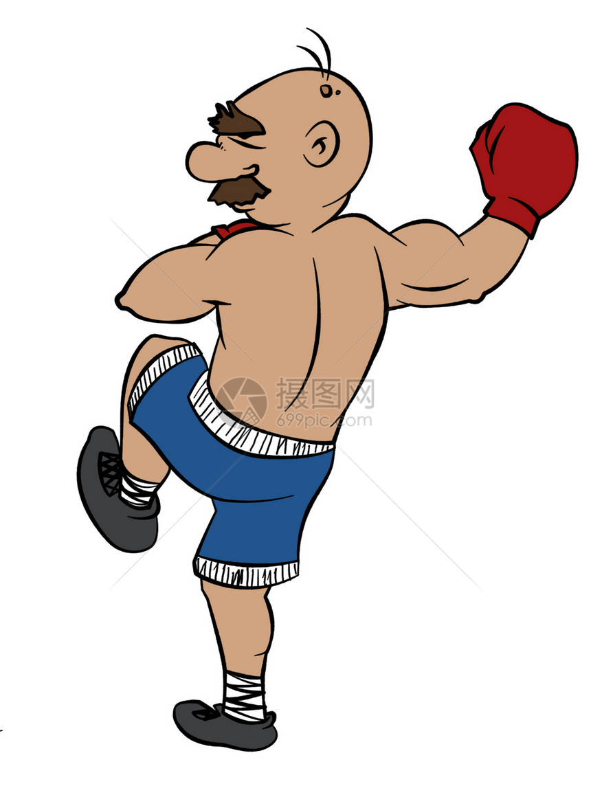 拳箱式卡通片运动短裤短袜拳击手拳击斗争插图手套男人图片
